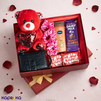 Valentine`s Classic  Romantic Teddy Bear,Chocolates,Scrunchies,Vaseline And Wallet Buy Kapruka Online for specialGifts