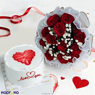 Forever Love Valentine Combo with Vanilla Gateaux Sponge Cake and 12 Red Roses Bouquet Buy combo gift pack Online for specialGifts
