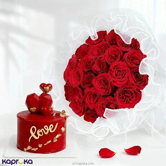All My Love Valentine Combo with 20 Red Roses Bouquet and Chocolate Bento Cake Buy combo gift pack Online for specialGifts