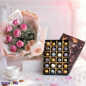 Pink Rose Luxe Delight Bouquet And 24 Piece Luxury Chocolate Combo Buy combo gift pack Online for specialGifts