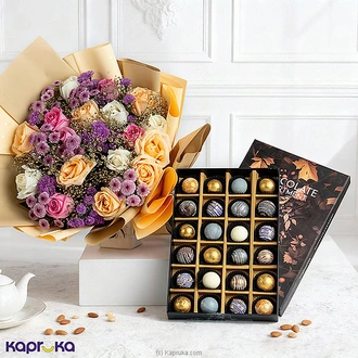 Peach Pink Rose Harmony Bouquet With 24-Piece Chocolate Kapruka Luxury Gift Combo Buy combo gift pack Online for specialGifts