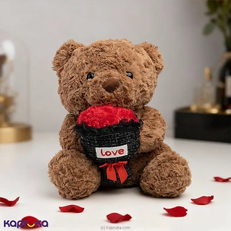 Brown Teddy Bear Holding Love Bouquet - 15 Inch Buy Soft and Push Toys Online for specialGifts