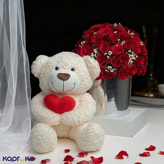 Valentine`s  80 Red Rose Blooms With Cuddles Gift Combo Buy valentine Online for specialGifts