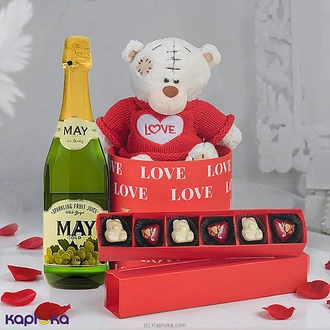 Love In A Box - Sweet Teddy, Chocolates And Sparkling Grape Gift Set Buy valentine Online for specialGifts