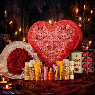 Valentine Surprise Luxury Collection With Java Chocolate , 20 Red Roses Bouquet And SPA Ceylon Romantic Indulgence Collection Buy NA Online for specialGifts