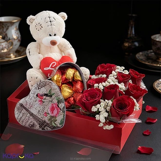 Valentine`s Cupid`s Cuddly Surprise - Teddy, Flower And Chocolates Combo Buy valentine Online for specialGifts