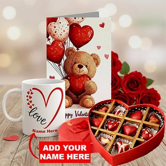 Personalized Valentine Love Mug, Greeting Card And Chocolate Gift Set Buy personalized gifts Online for specialGifts