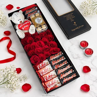 Valentine`s Royal Romance 20 Red Roses, Chocolates And Teddy Gift Box Buy valentine Online for specialGifts