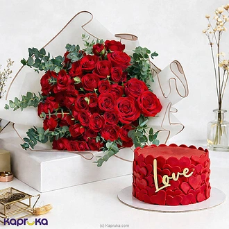All My Love Valentine Combo with Ribbon Valentine Cake  40 Red Roses Bouquet Buy NA Online for specialGifts