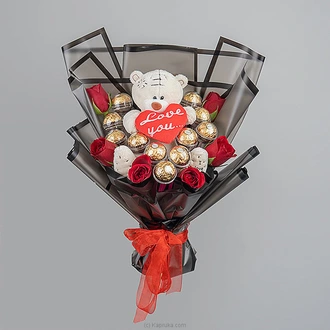 Love You Teddy Ferrero Rose Bouquet  Online for none
