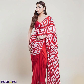 Red Batik Saree With White Pattern  Online for none