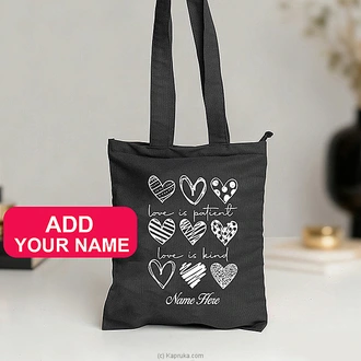 Personalized ``Love is Kind`` Canvas Tote Bag - Black Buy New Additions Online for specialGifts