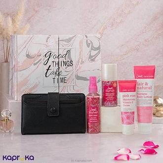 Pink Beauty Gift Set With Black Saddle Wallet And Janet Body Lotion,Vitamin E Cream,Deo,Body Spray Buy Fashion | Handbags | Shoes | Wallets and More at Kapruka Online for specialGifts