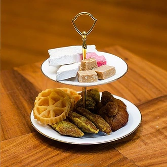 2 Tier Premium Porcelain Cake Tray - Gold Line Buy Household Gift Items Online for specialGifts