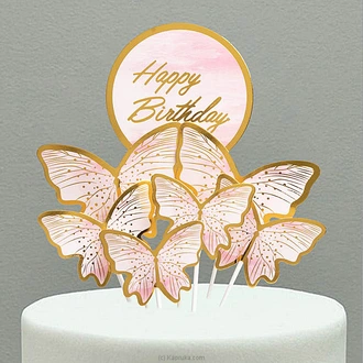 ``Happy Birthday`` Cake Topper with Butterflies - Pink and Gold Buy party Online for specialGifts