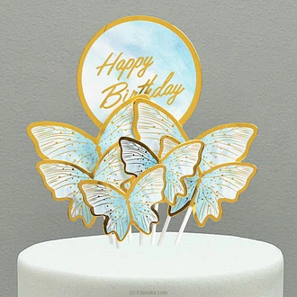 ``Happy Birthday`` Cake Topper with Butterflies - Blue and Gold Buy Best Sellers Online for specialGifts