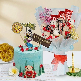 Sweet Surprise Cake With Teddy Bouquet For Aurudu Buy combo gift pack Online for specialGifts