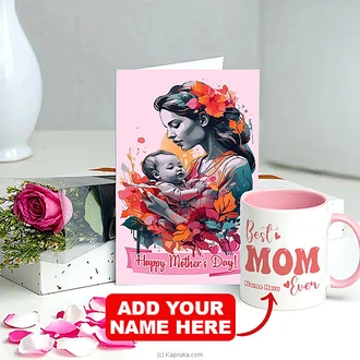 ``Forever Love For Mom``  Gift Set With Personalized Pink Mug, Greeting Card, And Rose For Mother`s Day Buy personalized gifts Online for specialGifts