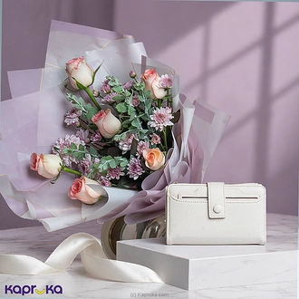 Blush Elegance Gift Set With Flower Bouquet And Wallet For Mom Buy mothers day Online for specialGifts