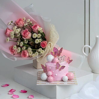 Mother`s Day Blush Roses And Chocolate Sponge  Bento Delight Combo Buy combo gift pack Online for specialGifts