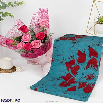 Grace In Bloom Mother`s Day Gift Pack with Batik Saree  Pink Rose Bouquet Buy combo gift pack Online for specialGifts