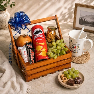 Dad`s Snack Crate - Fathers Day Wooden Gift Basket Buy Chocolates Online for specialGifts