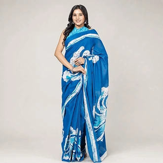 Blue And White Floral Batik Saree  Online for none