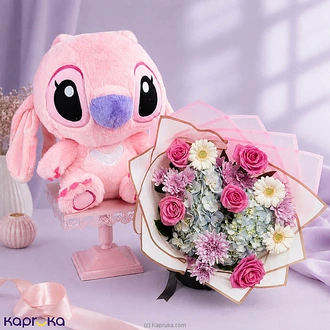 Cuddle And Bloom Gift Combo With Mink Stitch Angel Plush And Roselle Hydrangea Bouquet For Girlfriend`s Day Buy NA Online for specialGifts