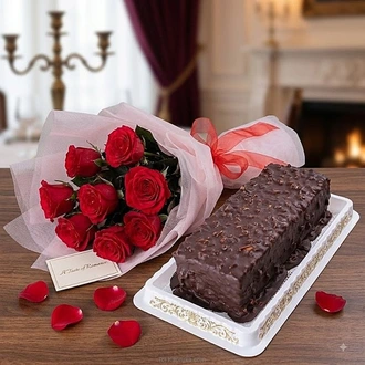 Caravan Fresh Cashew Bar And 7 Red Roses Combo Buy combo gift pack Online for specialGifts
