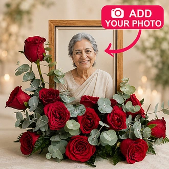 Personalized Red Rose Memorial Wreath With Photo Frame (4x6 Inches) Buy New Additions Online for specialGifts