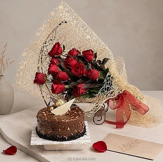 Golden Crunch Gateux Cake Rose Luxury Combo With Flower Bouquet  Online for none