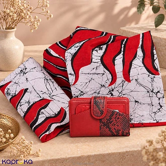 Red Elegance Batik Saree  Wallet Gift Combo Buy combo gift pack Online for specialGifts