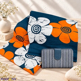 Elegant Blue  Orange Floral Saree  Wallet Combo Buy combo gift pack Online for specialGifts