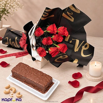 Golden Cashew Elegance Combo With Cashew Loaf Cake With Flower Bouquet Buy combo gift pack Online for specialGifts