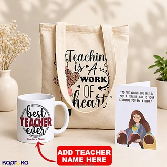 Personalized Teacher Appreciation Gift Set For Teacher`s Day With Tote Bag, Mug and Greeting Card Buy New Additions Online for specialGifts