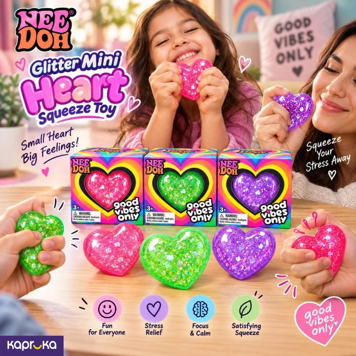 Needoh Glitter Mini Heart Squeeze Toy Multi Color