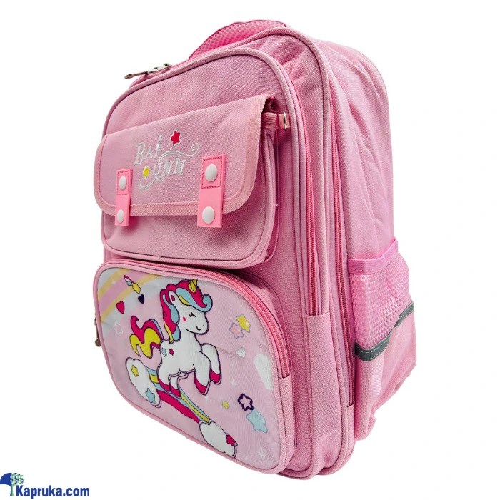 School Bag Stylish Unicorn Design With 2 Pockets Pink