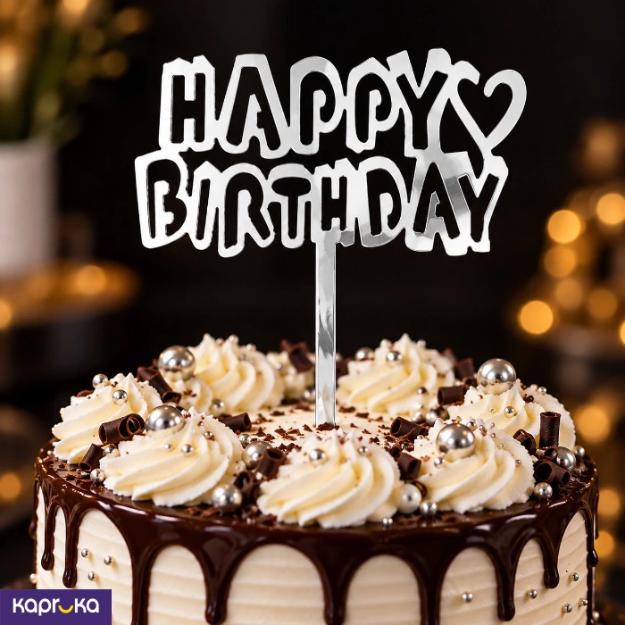 Silver Happy Birthday Cake Topper