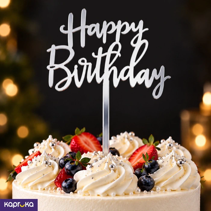 Silver Happy Birthday Cake Topper