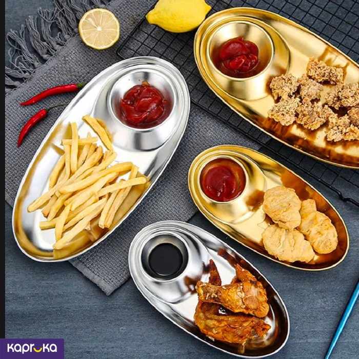 2 Grids Stainless Steel Dinner Gold Traylunch Container Snack Plate Appetizer Serving French Fries P