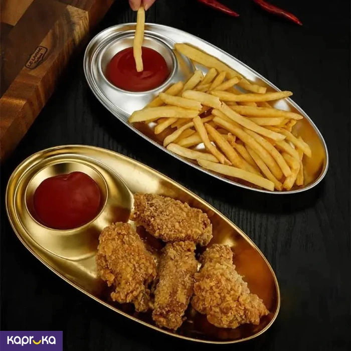 2 Grids Stainless Steel Dinner Gold Traylunch Container Snack Plate Appetizer Serving French Fries P