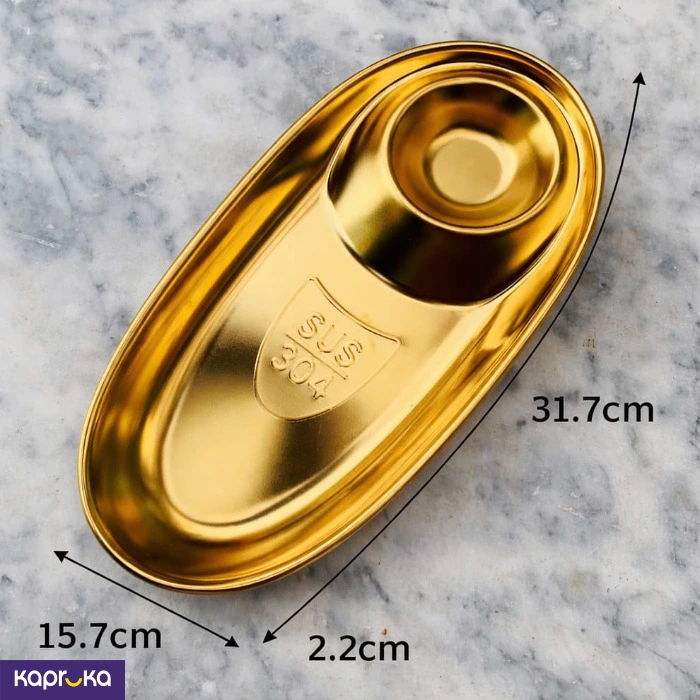 2 Grids Stainless Steel Dinner Gold Traylunch Container Snack Plate Appetizer Serving French Fries P
