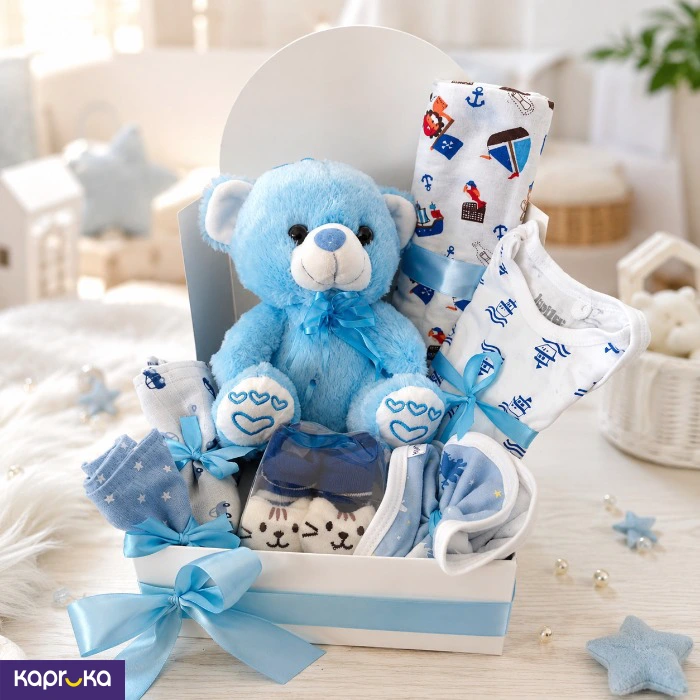 Soft Blue Teddy Baby Gift Box