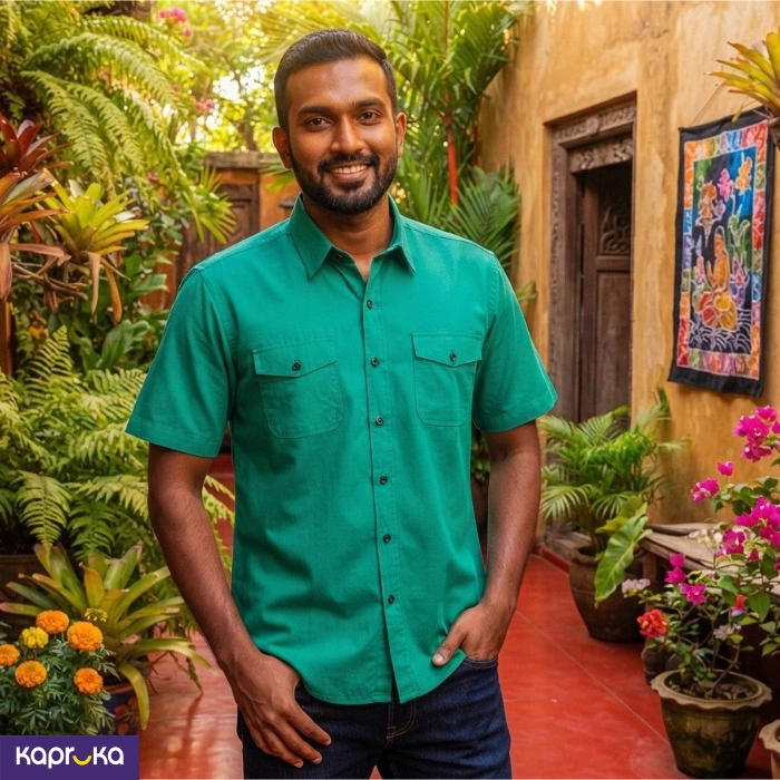 Homins Handloom Gents Double Pocket Shirt Turquoise Blue And Green