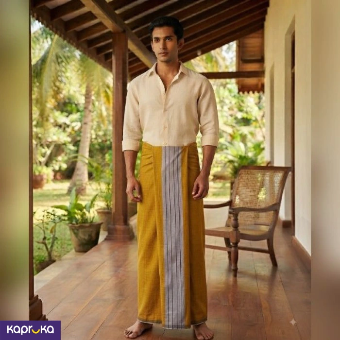 Homins Handloom Gents Sarong Emperor Collection Goldenyellow Silve Black