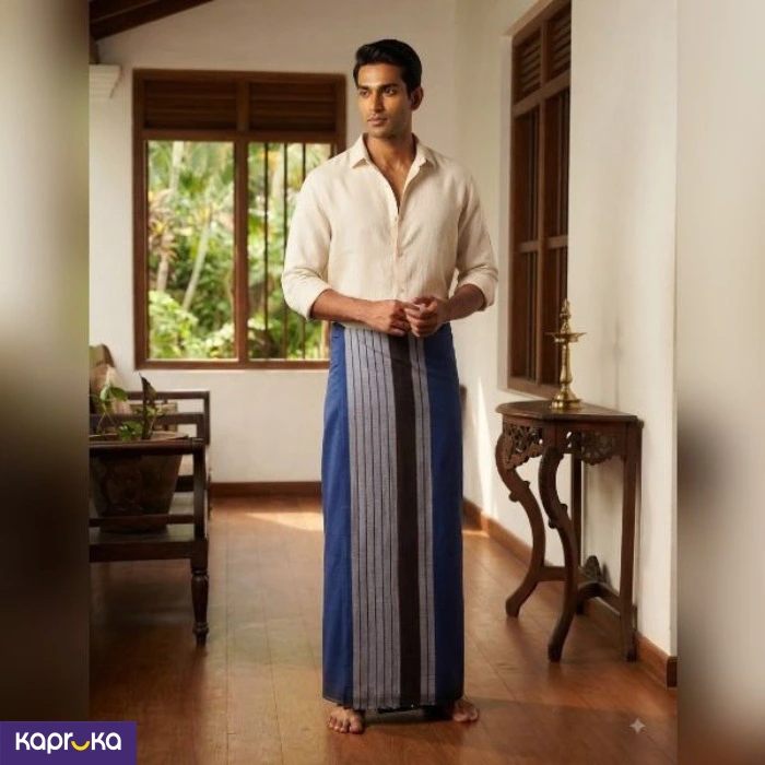 Homins Handloom Gents Sarong Emperor Collection Royal Blue Silver Black