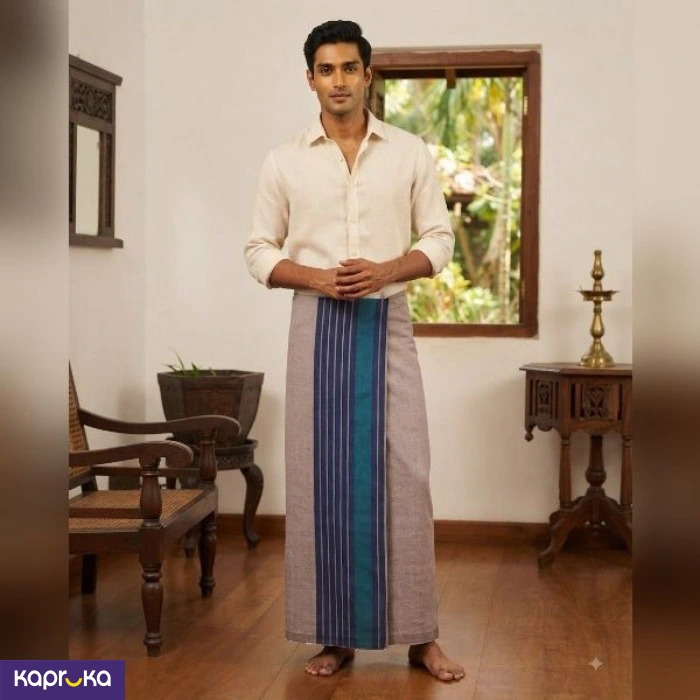 Homins Handloom Gents Sarong Emperor Collection Silver Royal Blue Turquoise Blue