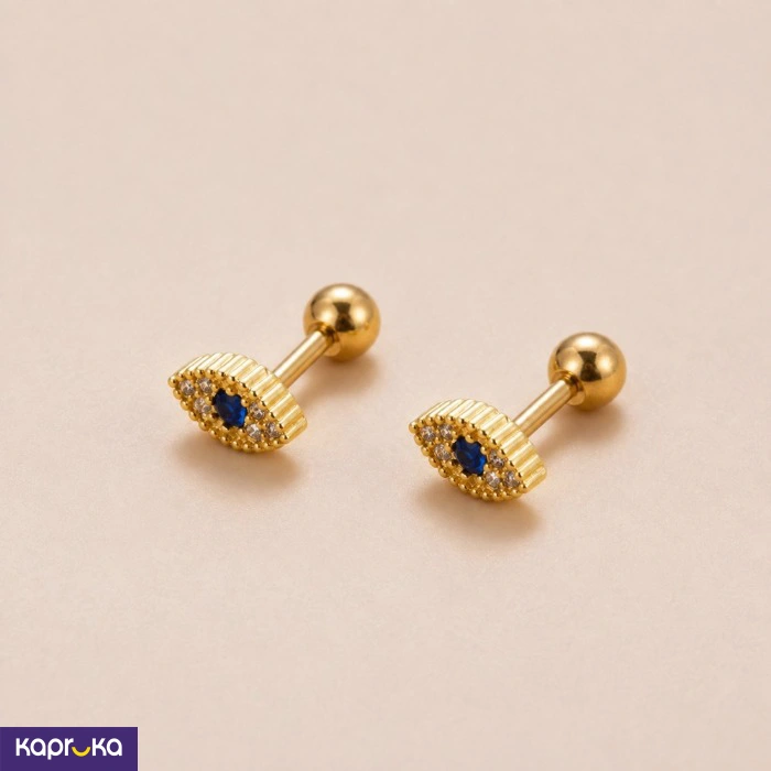 Stainless Steel Gold Plated Evil Eye Stud Earrings
