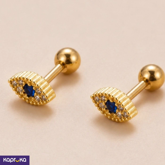 Stainless Steel Gold Plated Evil Eye Stud Earrings