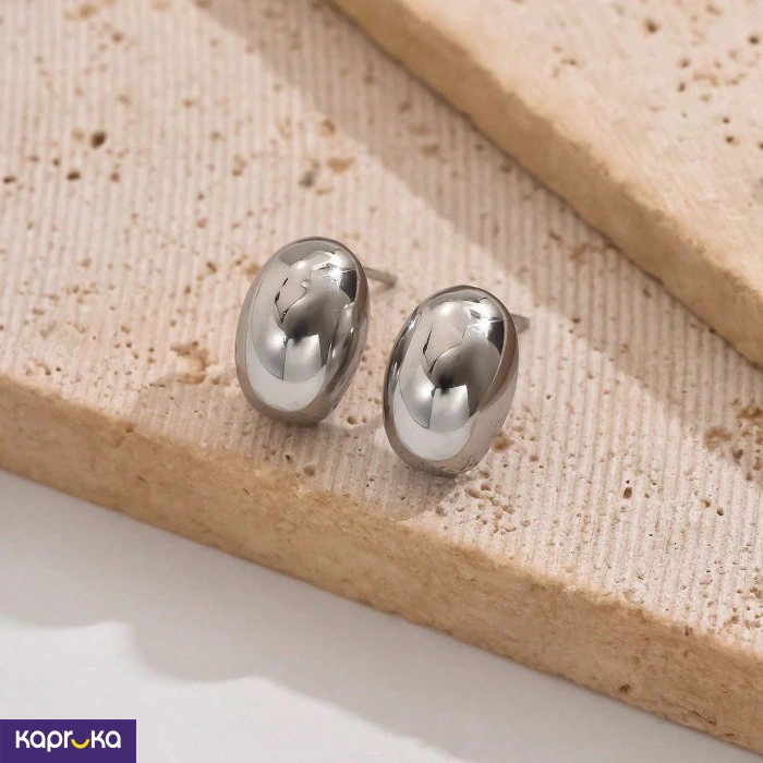 Stainless Steel Silver Plated Oval Earrings